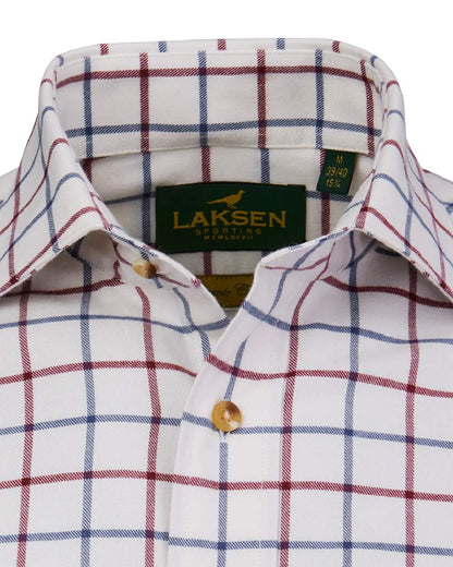 Corn Blue Bordeaux Coloured Laksen Mens Gable Brushed Organic Cotton Shirt on white background #colour_corn-blue-bordeaux