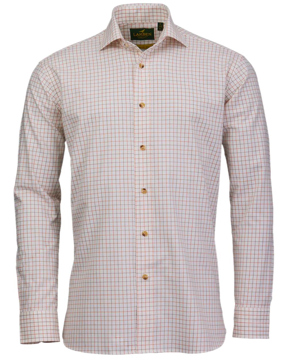 Burnt Orange Rum Coloured Laksen Mens Harvey Cotton Wool Shirt on white background #colour_burnt-orange-rum