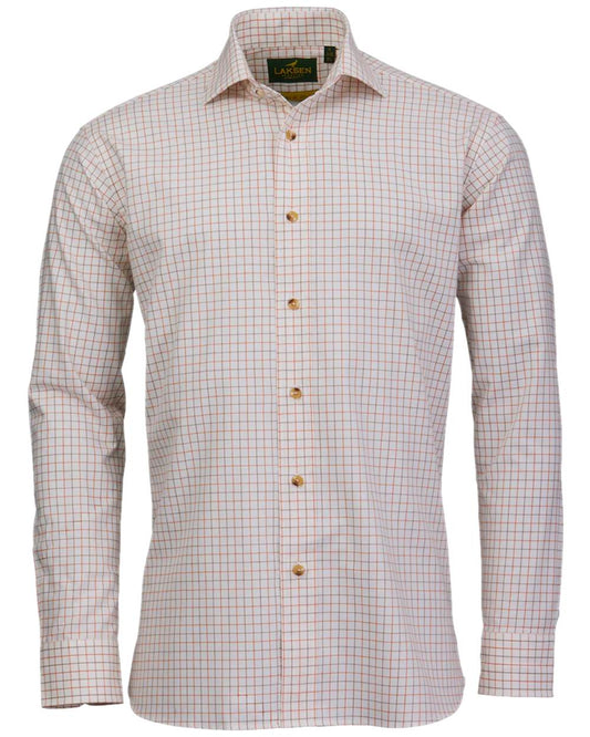 Burnt Orange Rum Coloured Laksen Mens Harvey Cotton Wool Shirt on white background #colour_burnt-orange-rum
