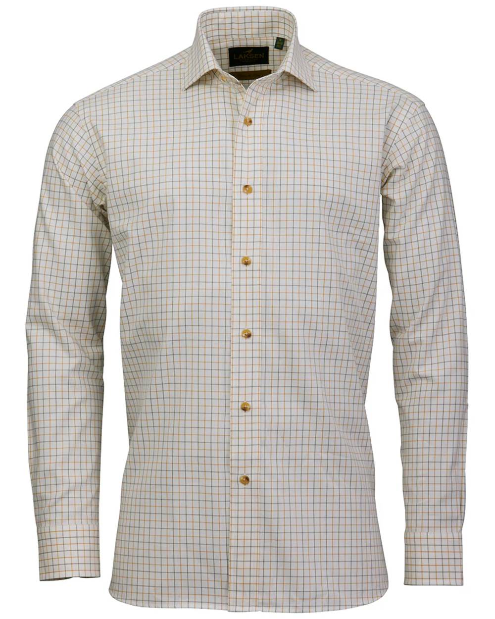 Gorse Olive Coloured Laksen Mens Jerrod Cotton Wool Shirt on white background #colour_gorse-olive
