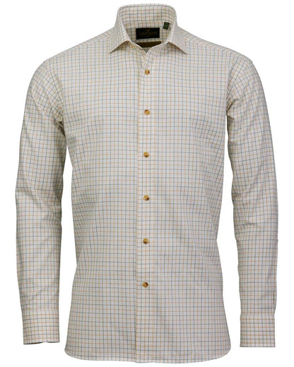 Gorse Olive Coloured Laksen Mens Jerrod Cotton Wool Shirt on white background #colour_gorse-olive
