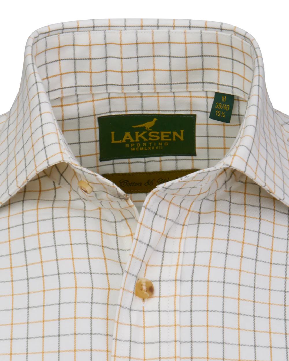 Gorse Olive Coloured Laksen Mens Jerrod Cotton Wool Shirt on white background #colour_gorse-olive