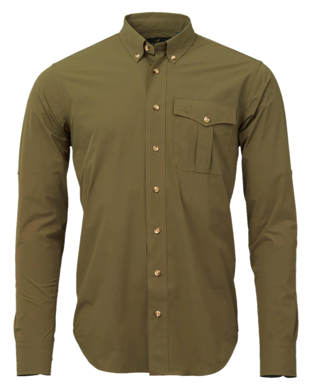 Olive Green Coloured Laksen Mens Kinshasa Tech Shirt on white background #colour_olive-green