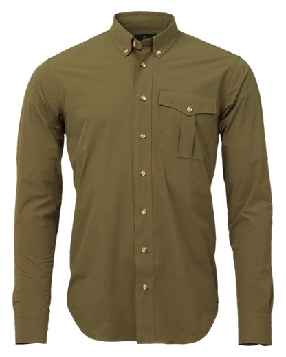 Olive Green Coloured Laksen Mens Kinshasa Tech Shirt on white background #colour_olive-green