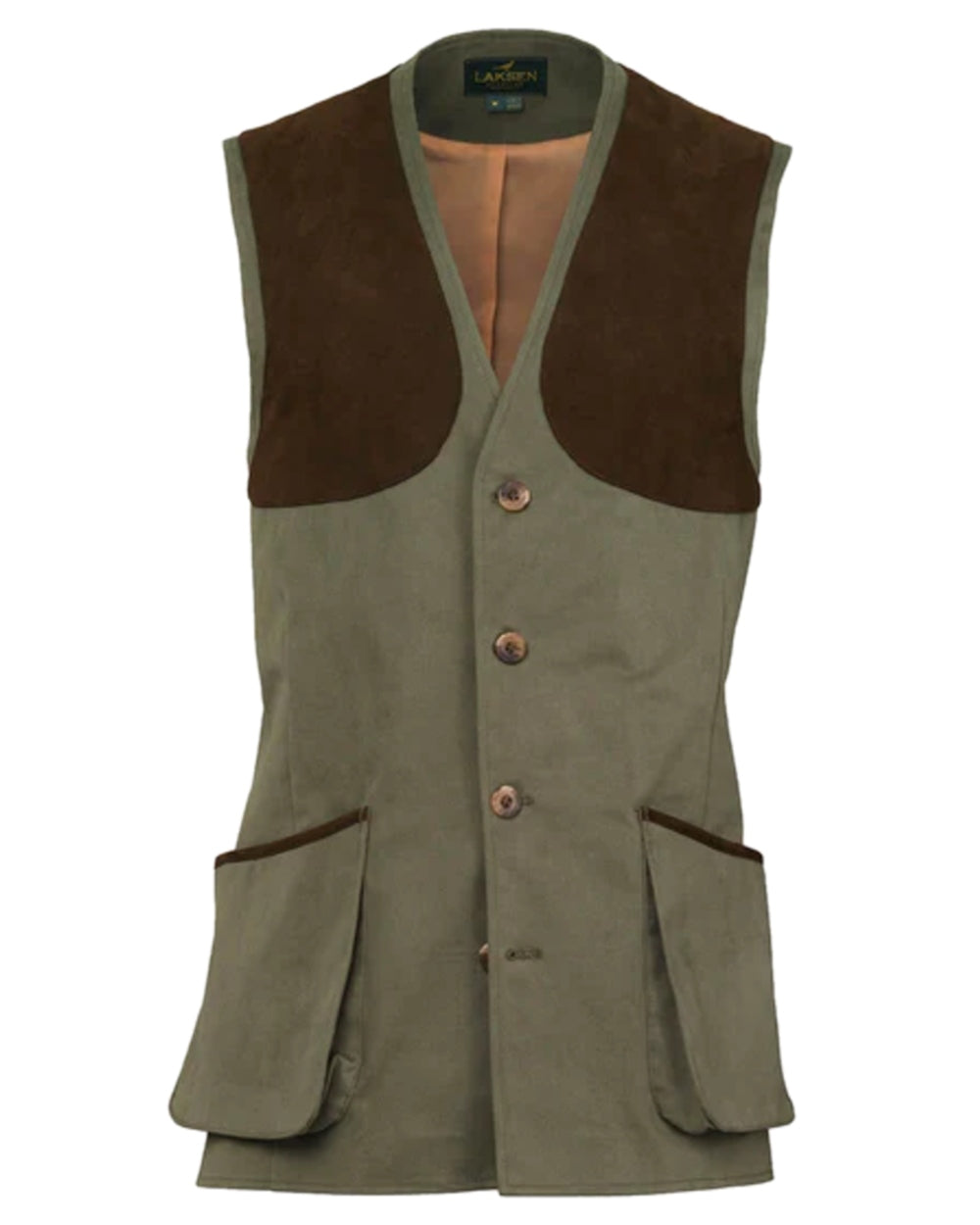 Olive Coloured Laksen Mens Lumley Leith Shooting Vest on white background #colour_olive