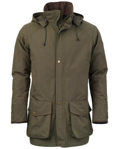 Olive Coloured Laksen Mens Marsh ISO Coat on white background #colour_olive