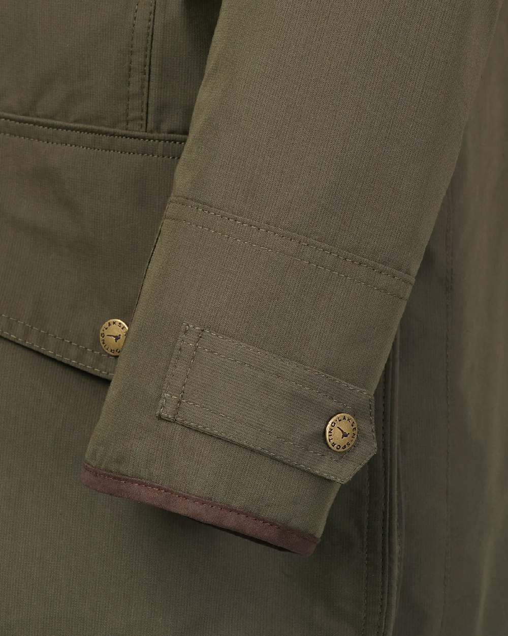 Olive Coloured Laksen Mens Marsh ISO Coat on white background #colour_olive
