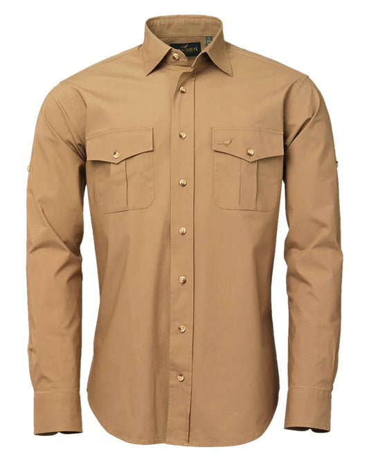 Desert Sand Coloured Laksen Mens Nairobi Shirt on white background #colour_desert-sand