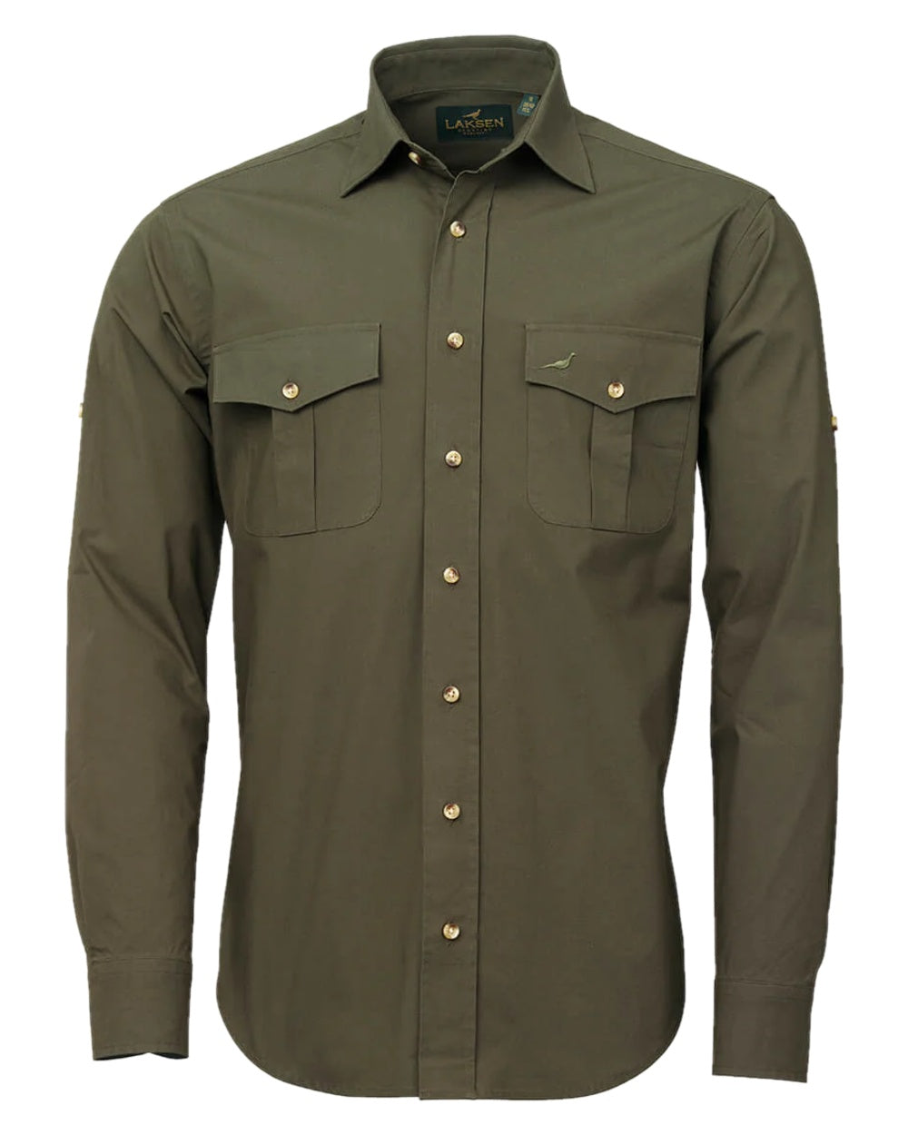 Olive Green Coloured Laksen Mens Nairobi Shirt on white background #colour_olive-green