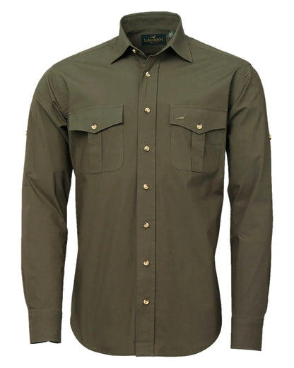 Olive Green Coloured Laksen Mens Nairobi Shirt on white background #colour_olive-green