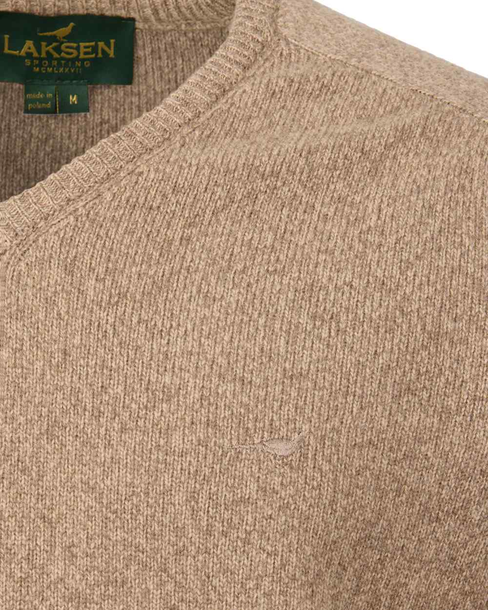 Camel Coloured Laksen Mens Trent V-Neck Lambswool Sweater on white background #colour_camel