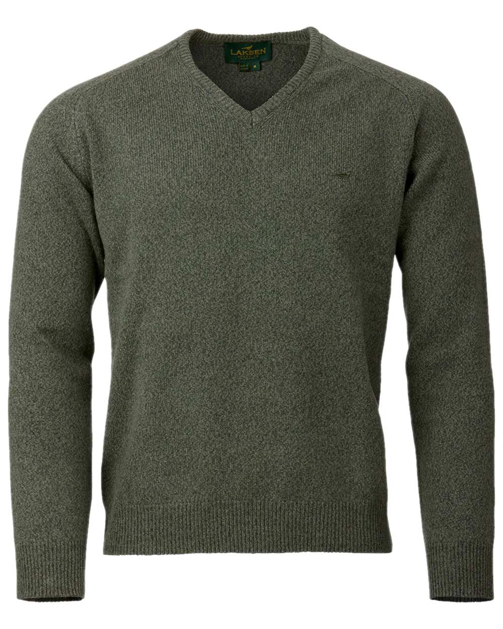 Forest Coloured Laksen Mens Trent V-Neck Lambswool Sweater on white background #colour_forest
