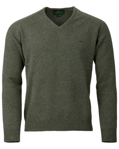 Forest Coloured Laksen Mens Trent V-Neck Lambswool Sweater on white background #colour_forest