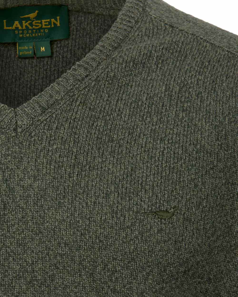 Forest Coloured Laksen Mens Trent V-Neck Lambswool Sweater on white background #colour_forest
