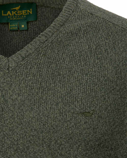 Forest Coloured Laksen Mens Trent V-Neck Lambswool Sweater on white background #colour_forest