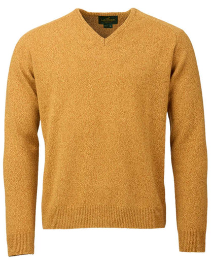 Gorse Coloured Laksen Mens Trent V-Neck Lambswool Sweater on white background #colour_gorse