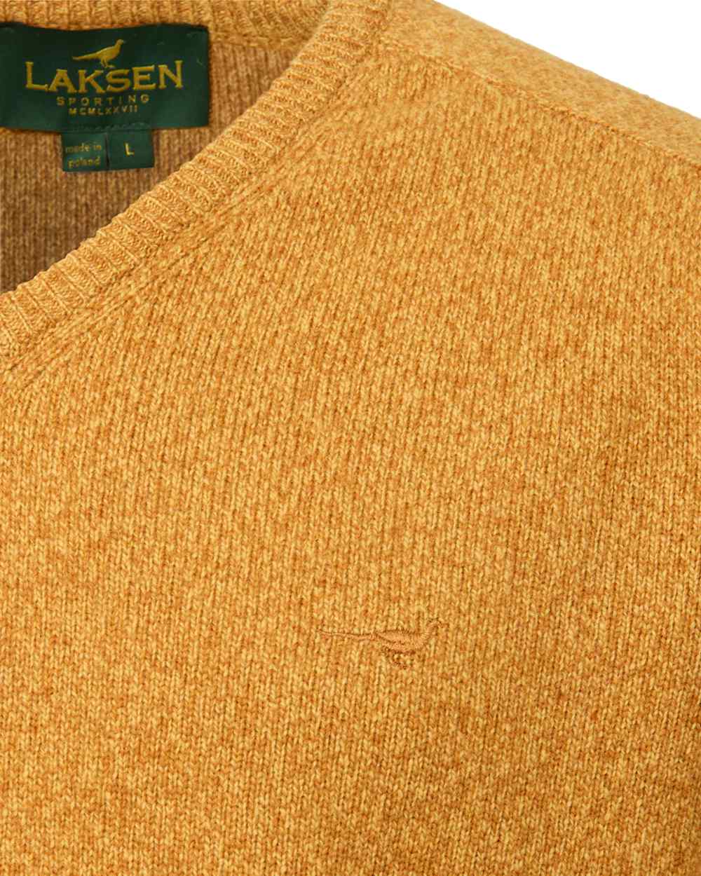 Gorse Coloured Laksen Mens Trent V-Neck Lambswool Sweater on white background #colour_gorse