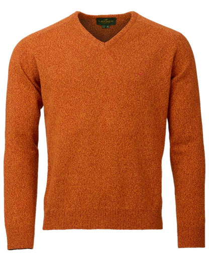 Terra Coloured Laksen Mens Trent V-Neck Lambswool Sweater on white background #colour_terra