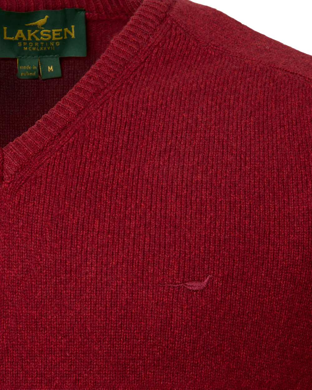 Wine Coloured Laksen Mens Trent V-Neck Lambswool Sweater on white background #colour_wine