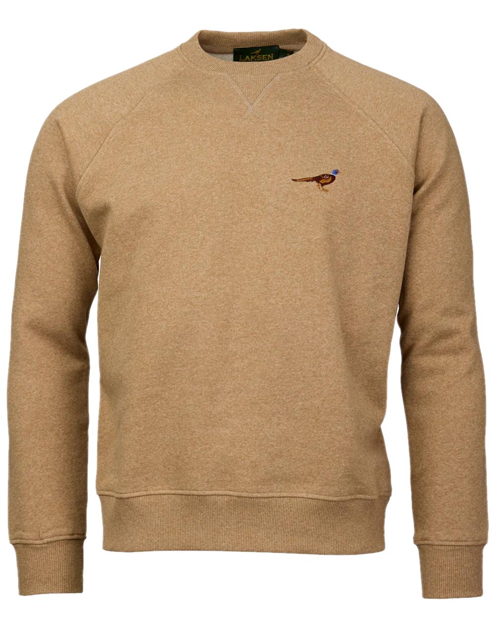 Camel Melange Coloured Laksen Mens True Pheasant Logo Shirt on white background #colour_camel-melange