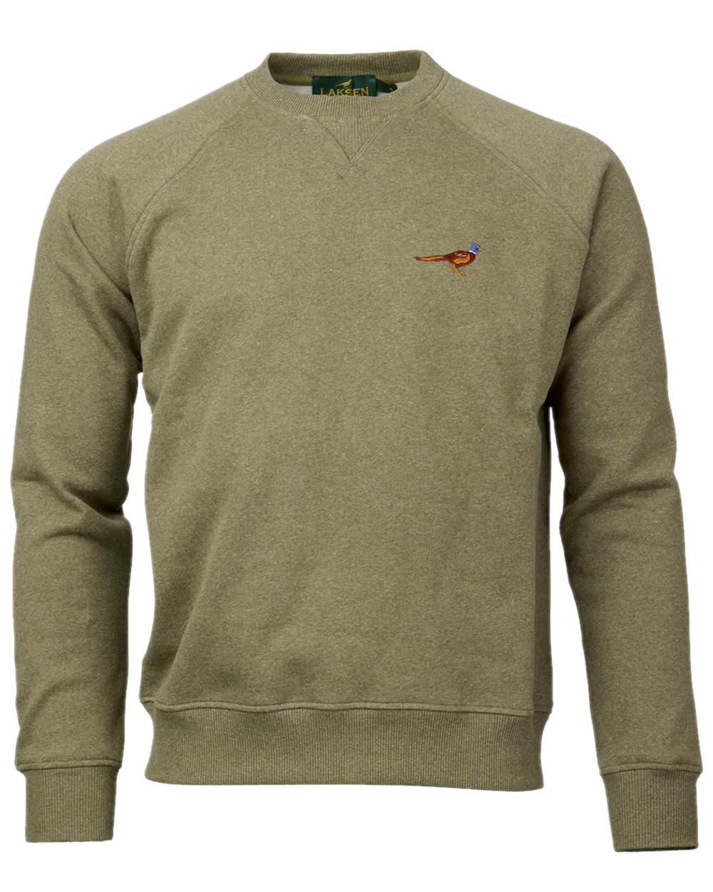 Olive Melange Coloured Laksen Mens True Pheasant Logo Shirt on white background #colour_olive-melange