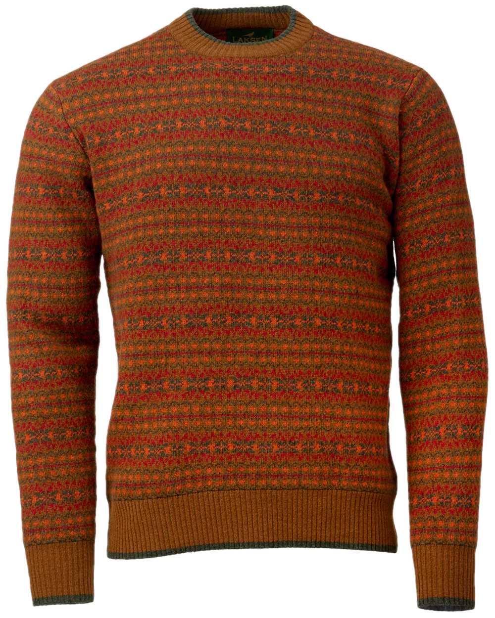 Multi Colour Coloured Laksen Mens Voss Jacquard Sweater on white background #colour_multi-colour