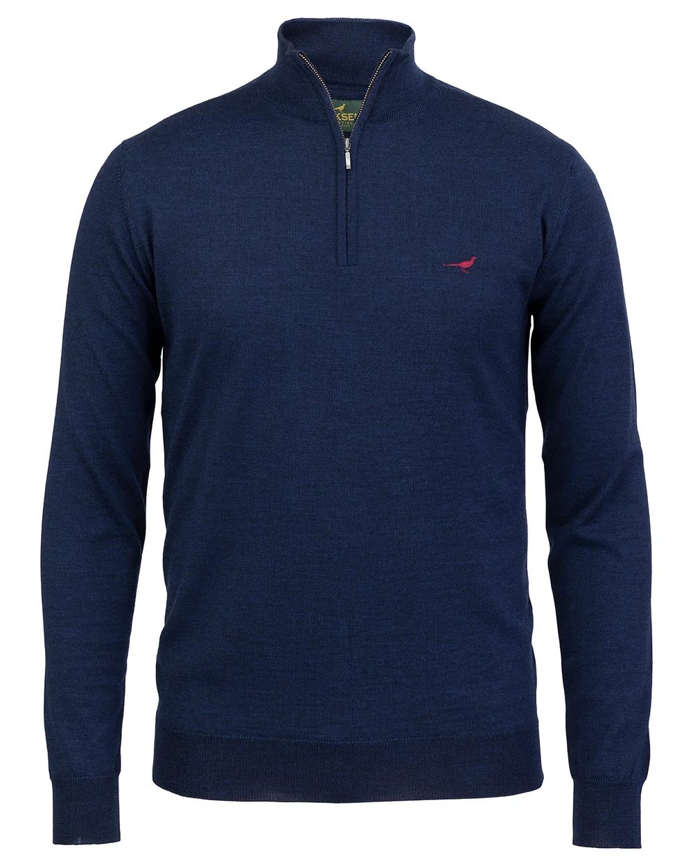 Chocolate Coloured Laksen Norfolk Zip Neck Merino Sweater on white background #colour_chocolate