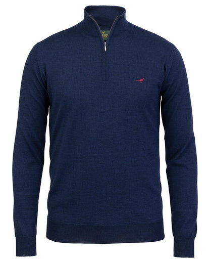 Chocolate Coloured Laksen Norfolk Zip Neck Merino Sweater on white background #colour_chocolate
