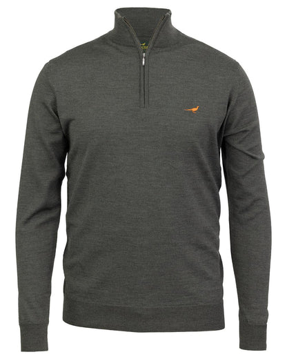 Loden Green Coloured Laksen Norfolk Zip Neck Merino Sweater on white background #colour_loden-green