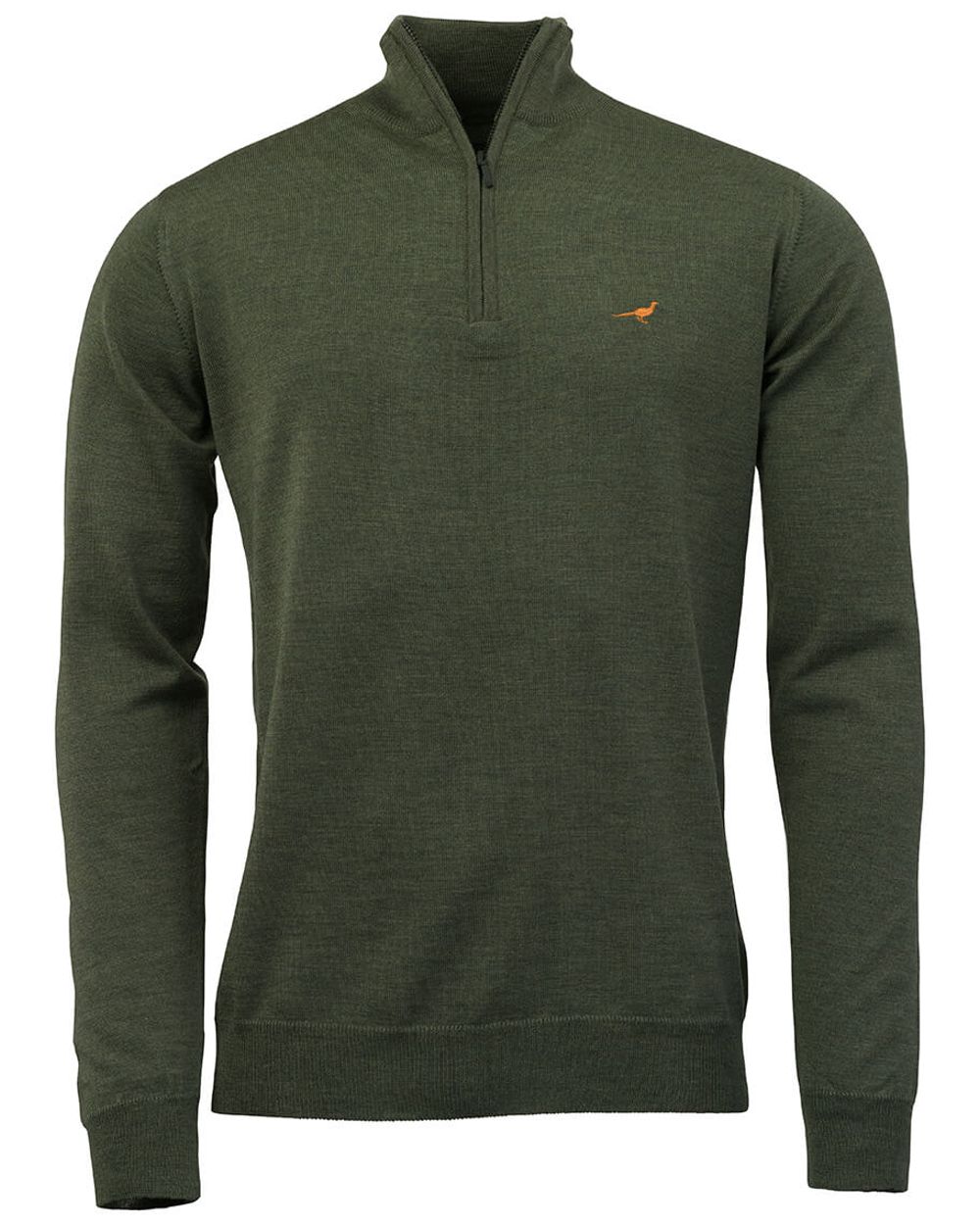 Woody Coloured Laksen Norfolk Zip Neck Merino Sweater On A White Background #colour_woody