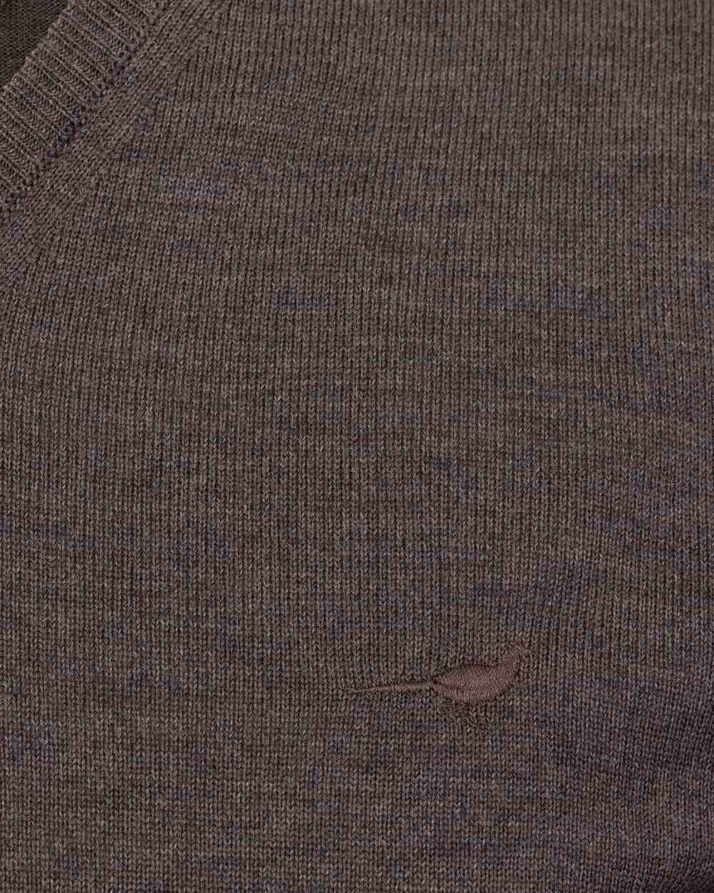 Chocolate Coloured Laksen Sussex V-Neck Sweater on white background #colour_chocolate