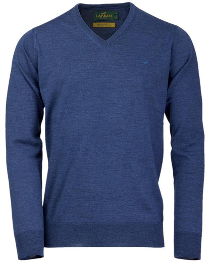 Corn Blue Coloured Laksen Sussex V-Neck Sweater on white background #colour_corn-blue