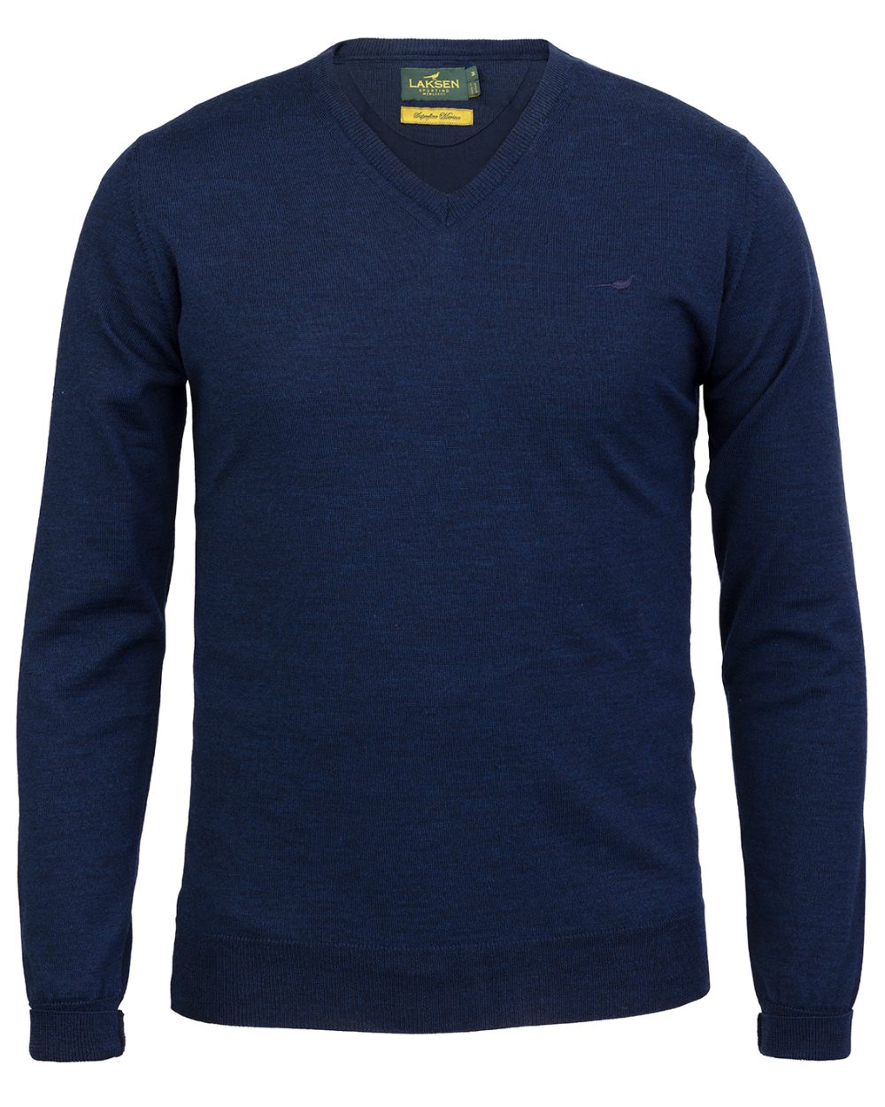 French Blue Coloured Laksen Sussex V-Neck Sweater on white background #colour_french-blue