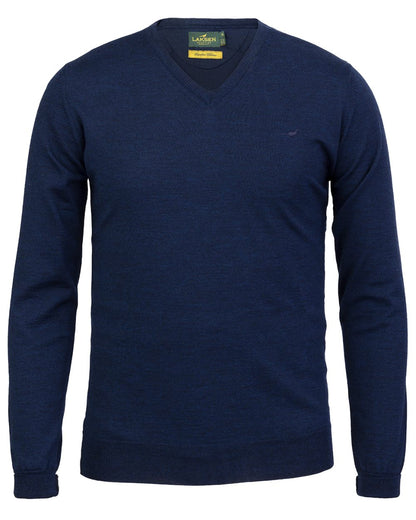 French Blue Coloured Laksen Sussex V-Neck Sweater on white background #colour_french-blue