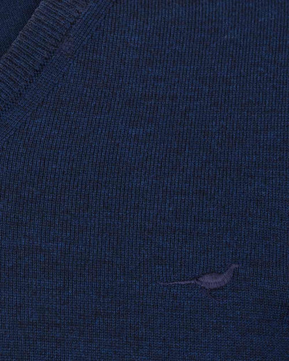 French Blue Coloured Laksen Sussex V-Neck Sweater on white background #colour_french-blue