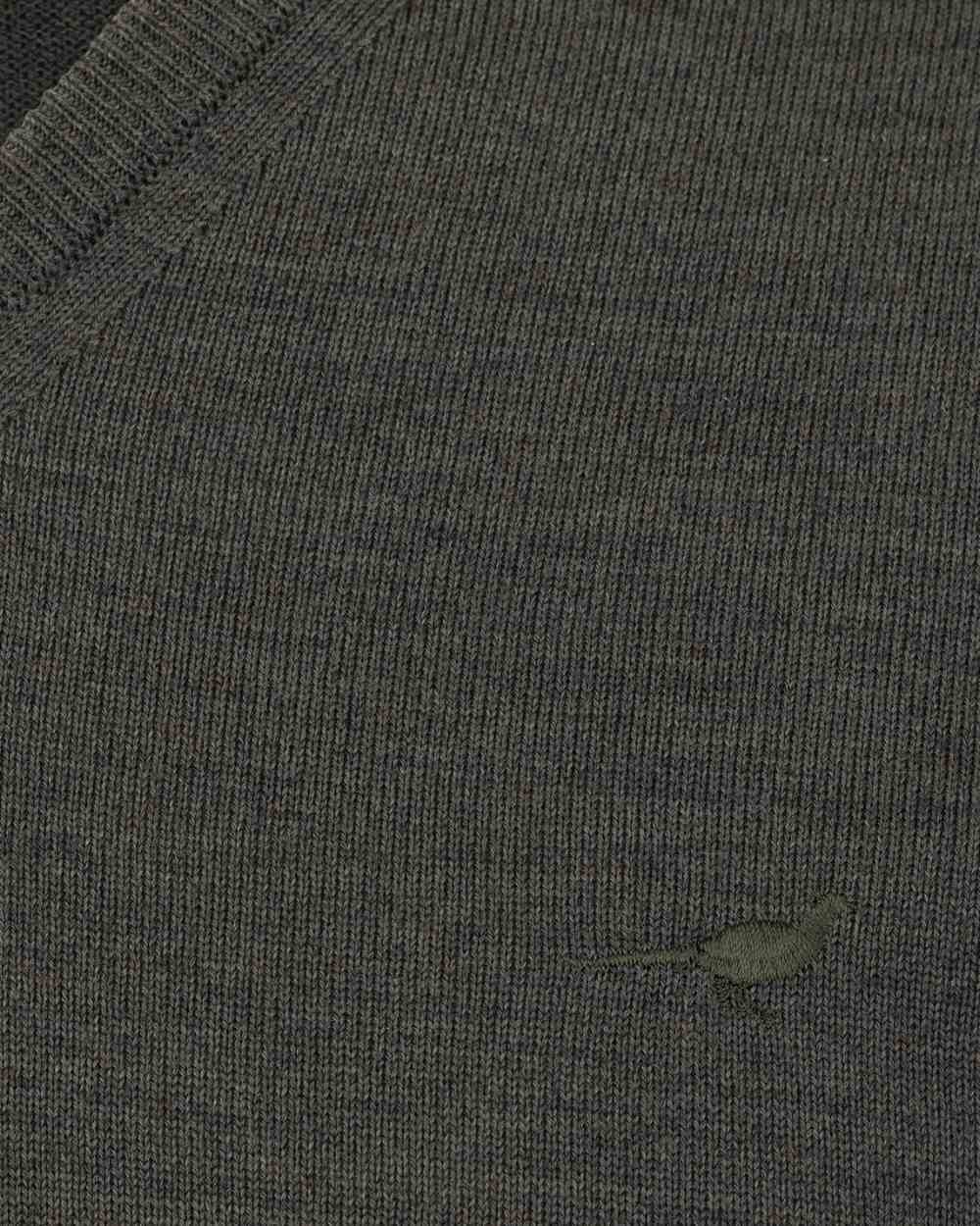 Loden Green Coloured Laksen Sussex V-Neck Sweater on white background #colour_loden-green