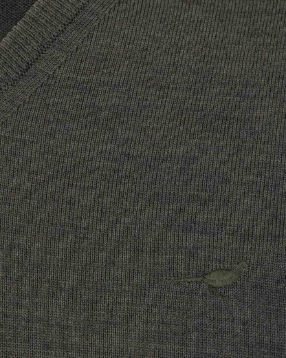 Loden Green Coloured Laksen Sussex V-Neck Sweater on white background #colour_loden-green