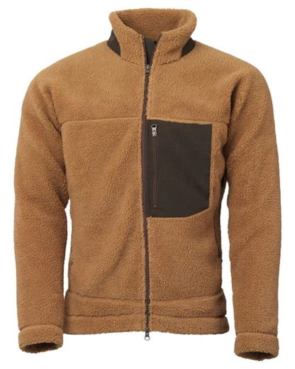 Toffee Coloured Laksen Teddy Fleece Zip Jacket on white background #colour_toffee