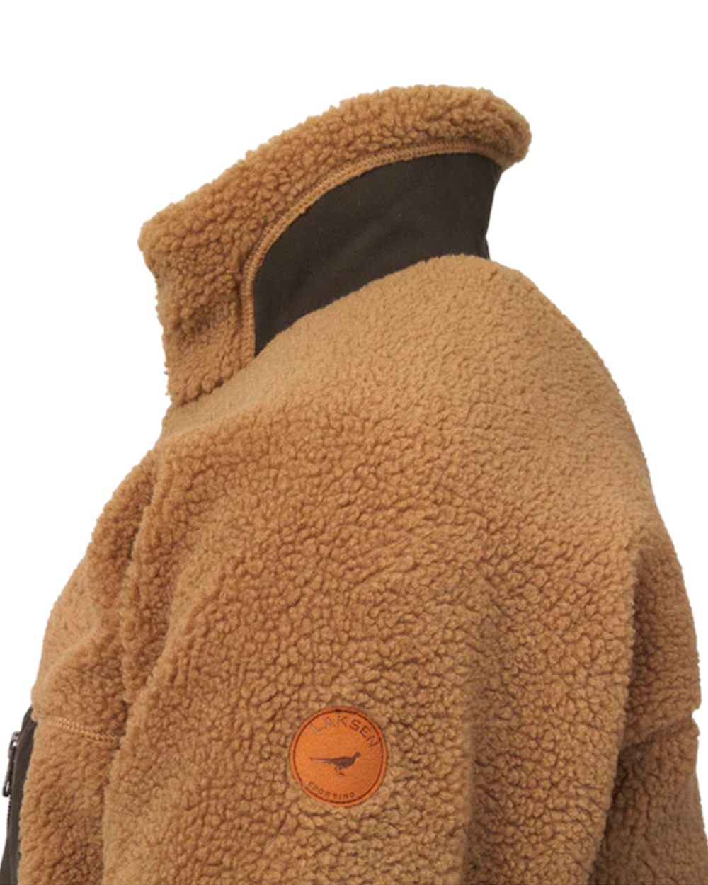 Toffee Coloured Laksen Teddy Fleece Zip Jacket on white background #colour_toffee