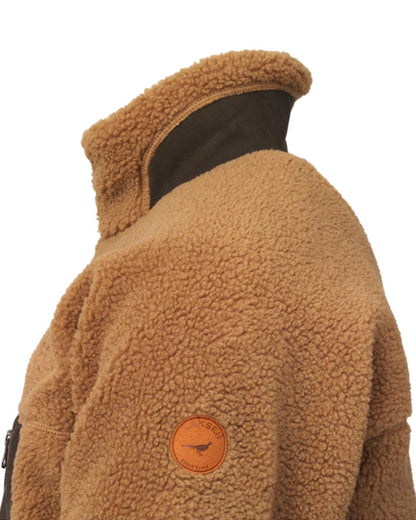 Toffee Coloured Laksen Teddy Fleece Zip Jacket on white background #colour_toffee