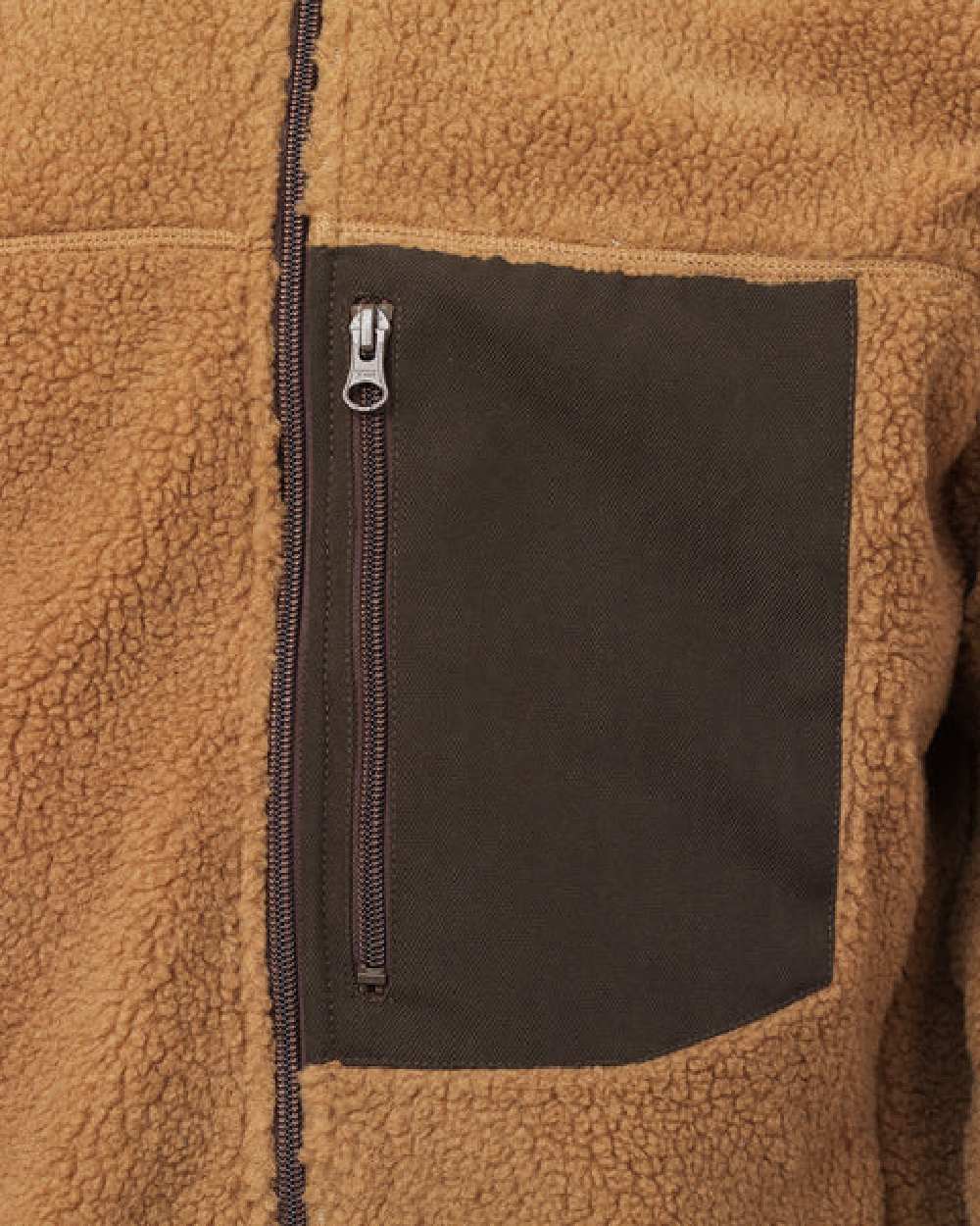Toffee Coloured Laksen Teddy Fleece Zip Jacket on white background #colour_toffee