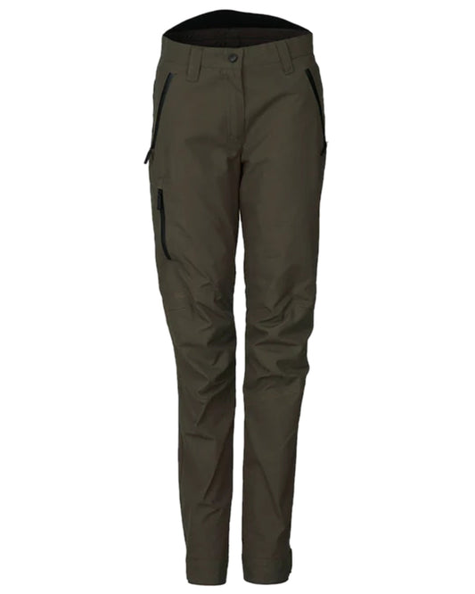 Olive Coloured Laksen Womens Dynamic Eco Hunting Trousers on white background #colour_olive