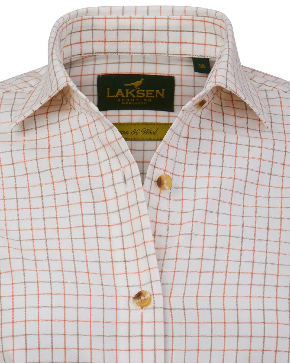 Burnt Orange Rum Coloured Laksen Womens Haley Cotton Wool Shirt on white background #colour_burnt-orange-rum