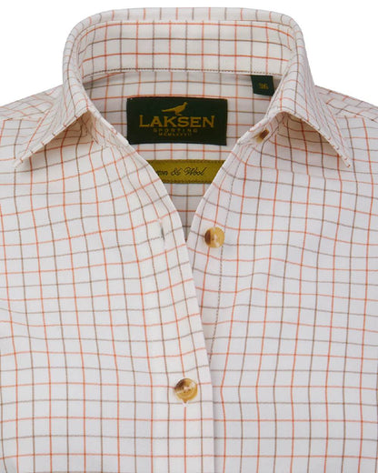 Burnt Orange Rum Coloured Laksen Womens Haley Cotton Wool Shirt on white background #colour_burnt-orange-rum