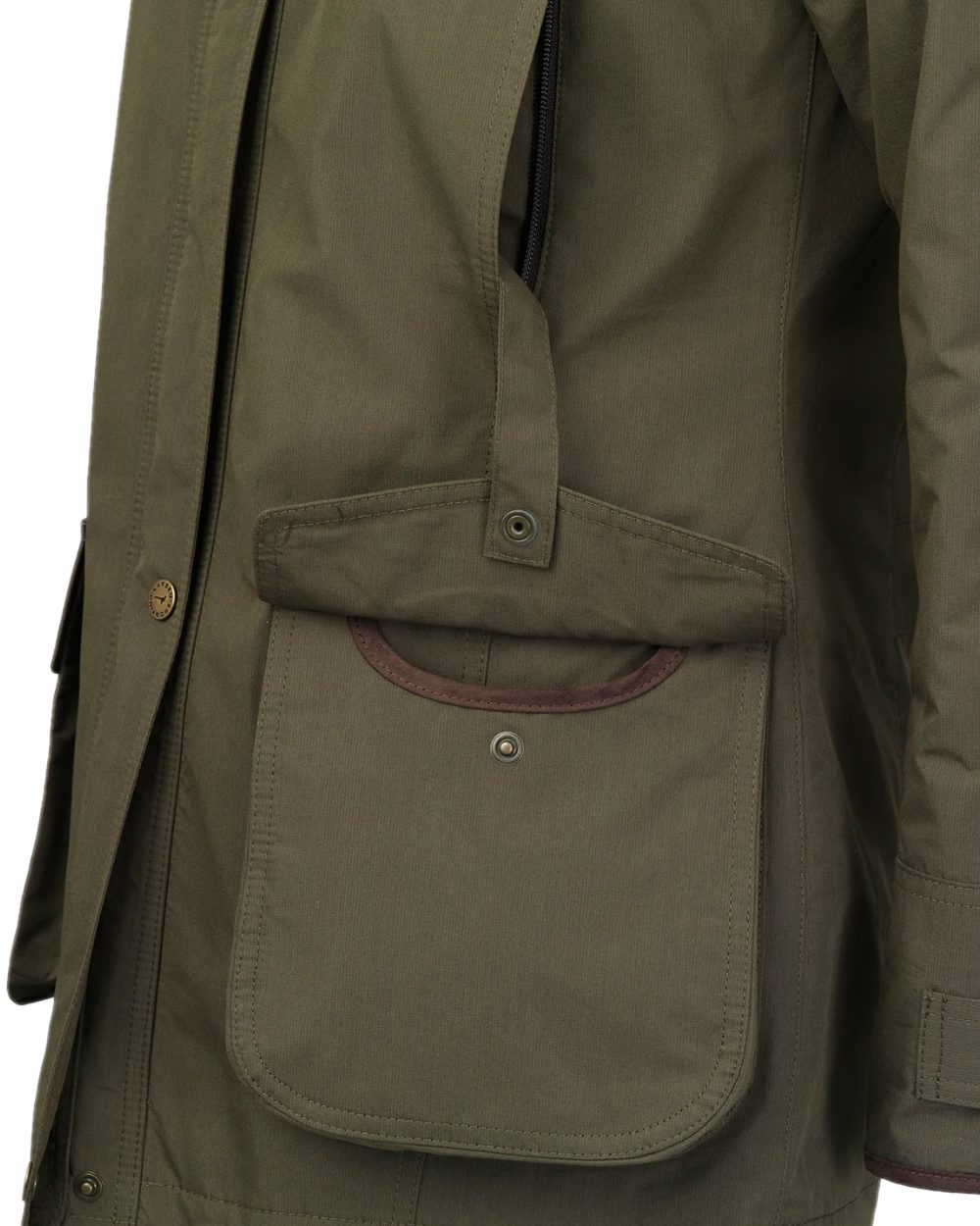 Olive Coloured Laksen Womens Marsh ISO Coat on white background #colour_olive