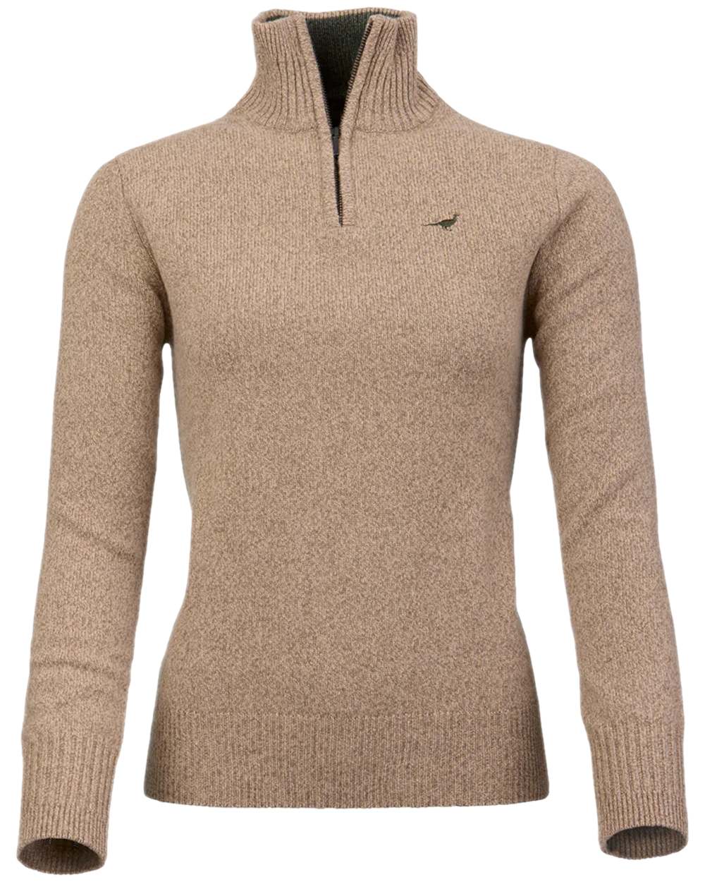 Camel Coloured Laksen Womens Tyne Zip Neck Sweater on white background #colour_camel