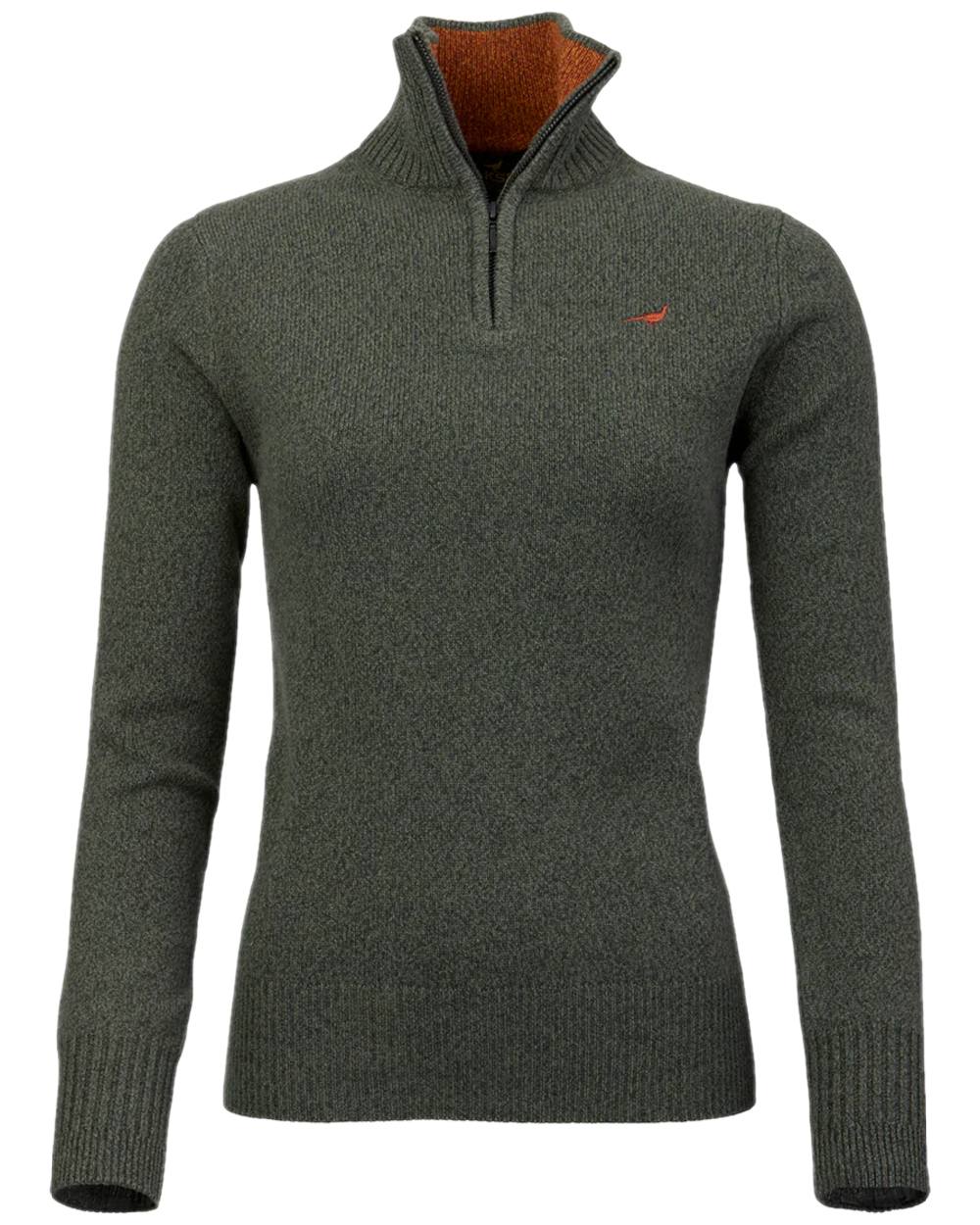 Forest Coloured Laksen Womens Tyne Zip Neck Sweater on white background #colour_forest
