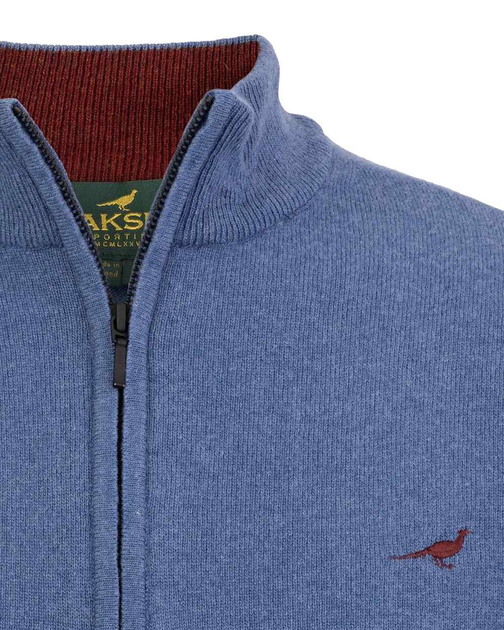 Loch Blue Coloured Laksen Brompton Zip Neck Sweater on white background #colour_loch blue