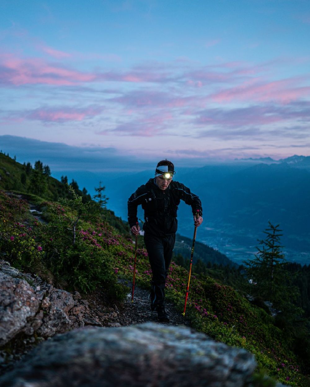 Black Coloured Led Lenser H7R Core Head Torch on mountain background #colour_black
