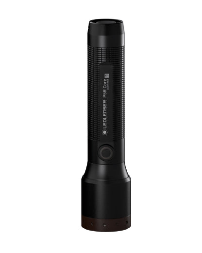 Black coloured Led Lenser P5R Core Rechargeable Torch on white background #colour_black